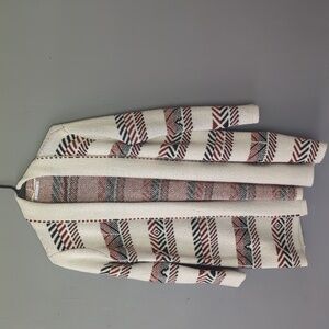 Staccato heavy cardigan size Large geo stripe burgundy cream navy